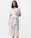 Rareism Women's Husen Dark White Polyester Blend Spread Collar Plain Midi Regular Fit Dress