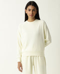 Rareism Women's Medium Weight Terry 290 Gsm Cotton Blend Crew Neck Plain Cuffed Sleeve Relaxed Fit Sweatshirt