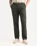 Rare Rabbit Men's Oros Dark Green Cotton Blend Fabric Regular Fit Plain Trouser
