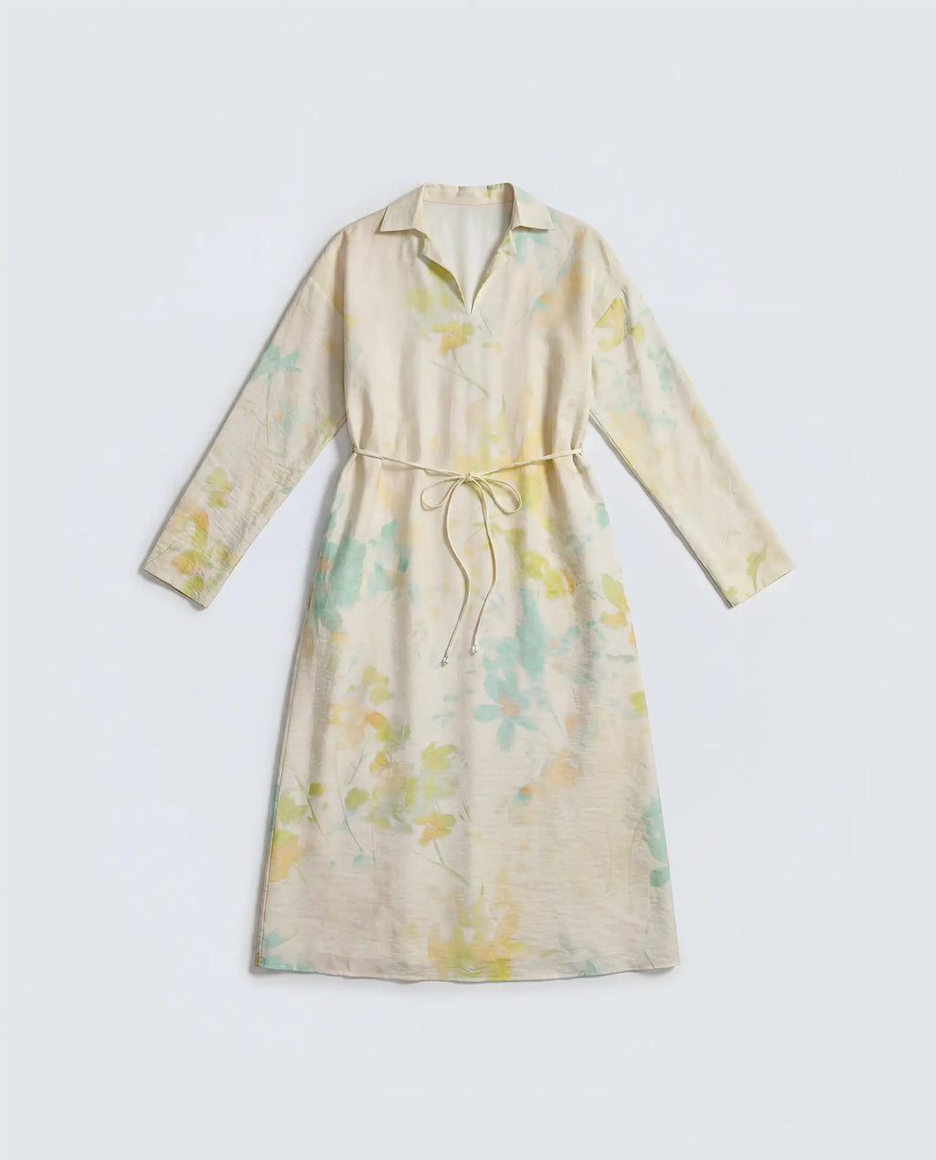 Rareism Women's Hrix Light Green Viscose Blend Lapel Neck A-Line All Over Print Dress