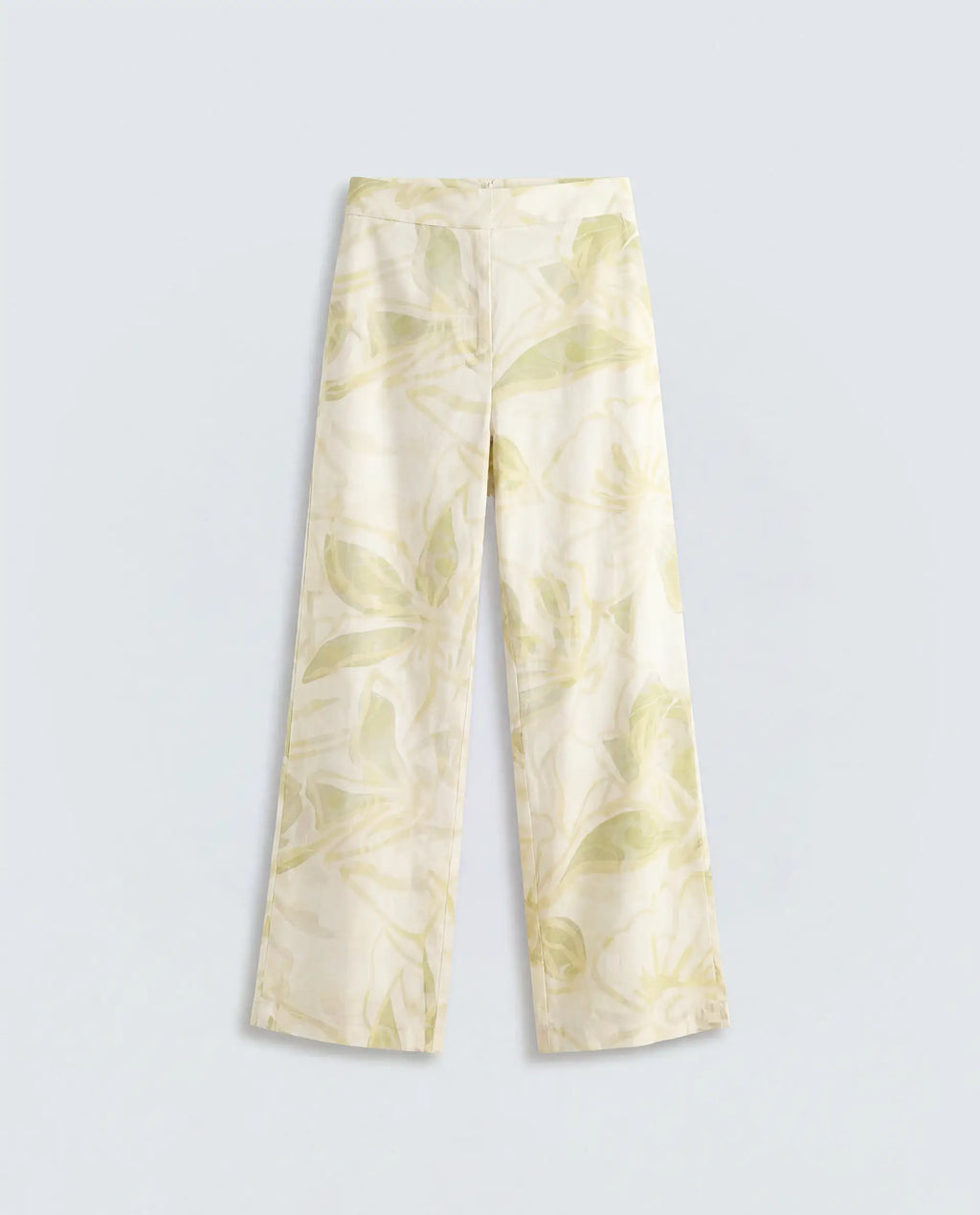 Rareism Women's Hyce-B Light Green Cotton Wide Leg Abstract Print Trouser