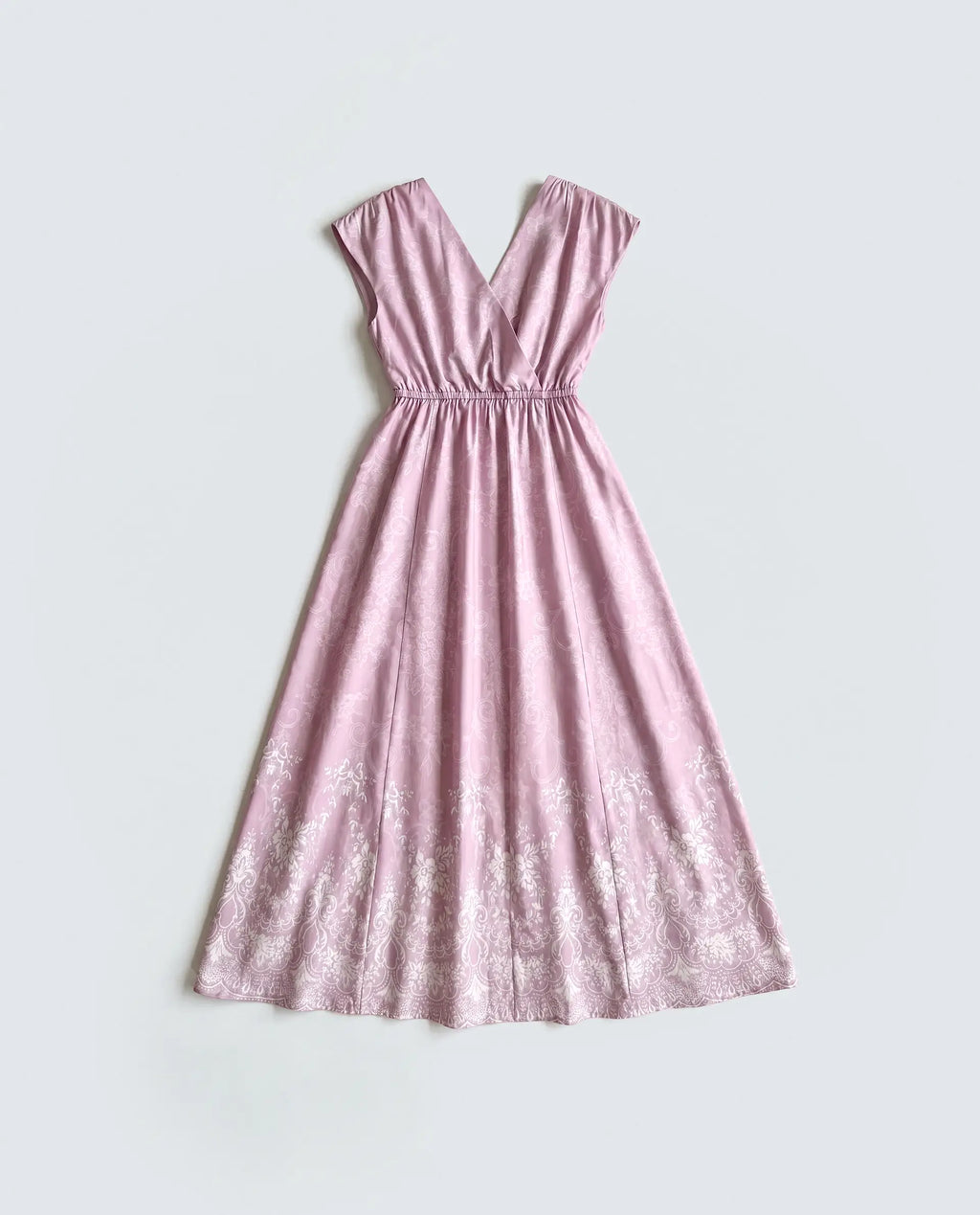 Rareism Women's Hync Pink Cotton Half Sleeve V-Neck Elastic Fit And Flare Ornamental Print Dress