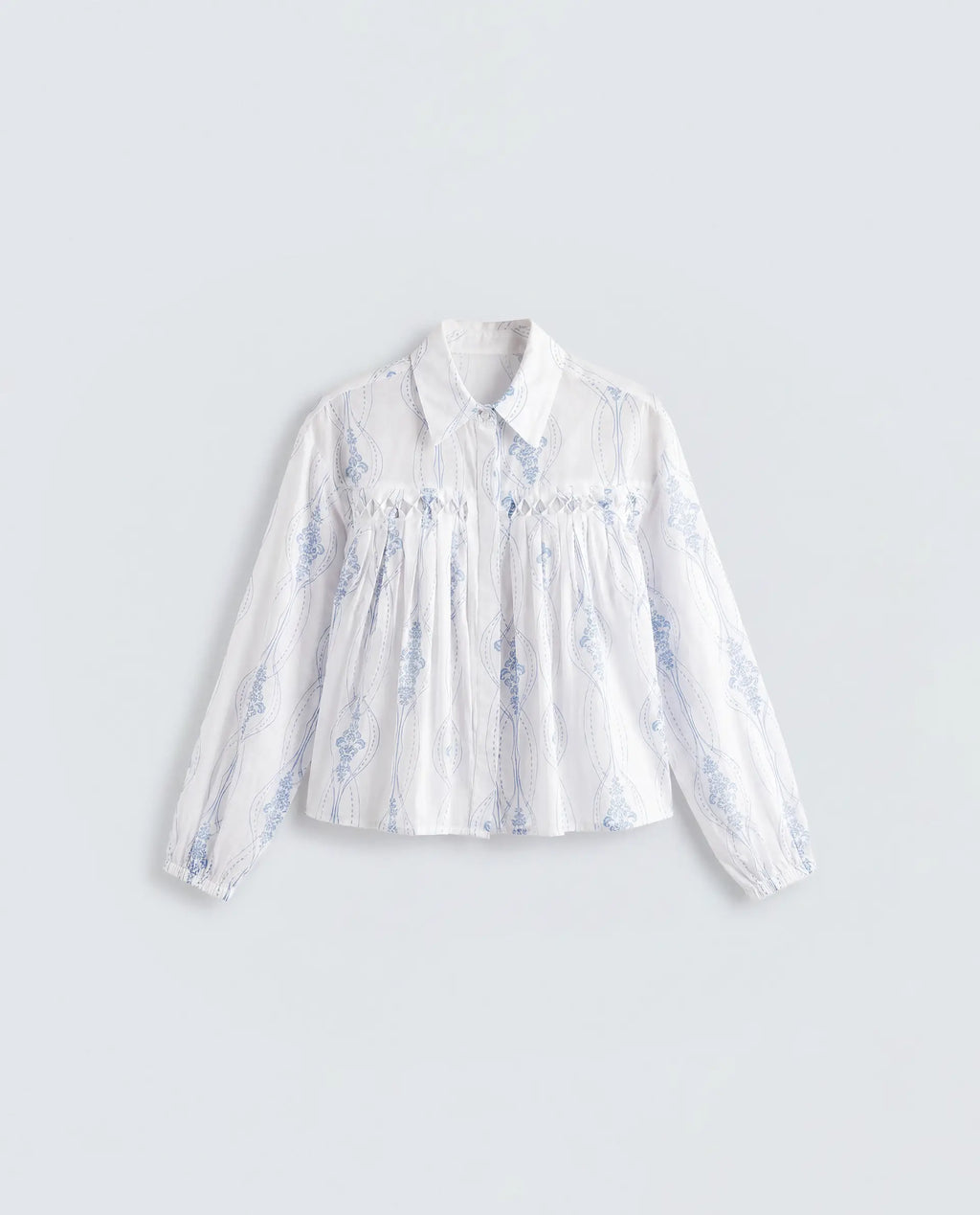Rareism Women's Kaveny Off White Viscose Spread Collar Regular Ornamental Print Top