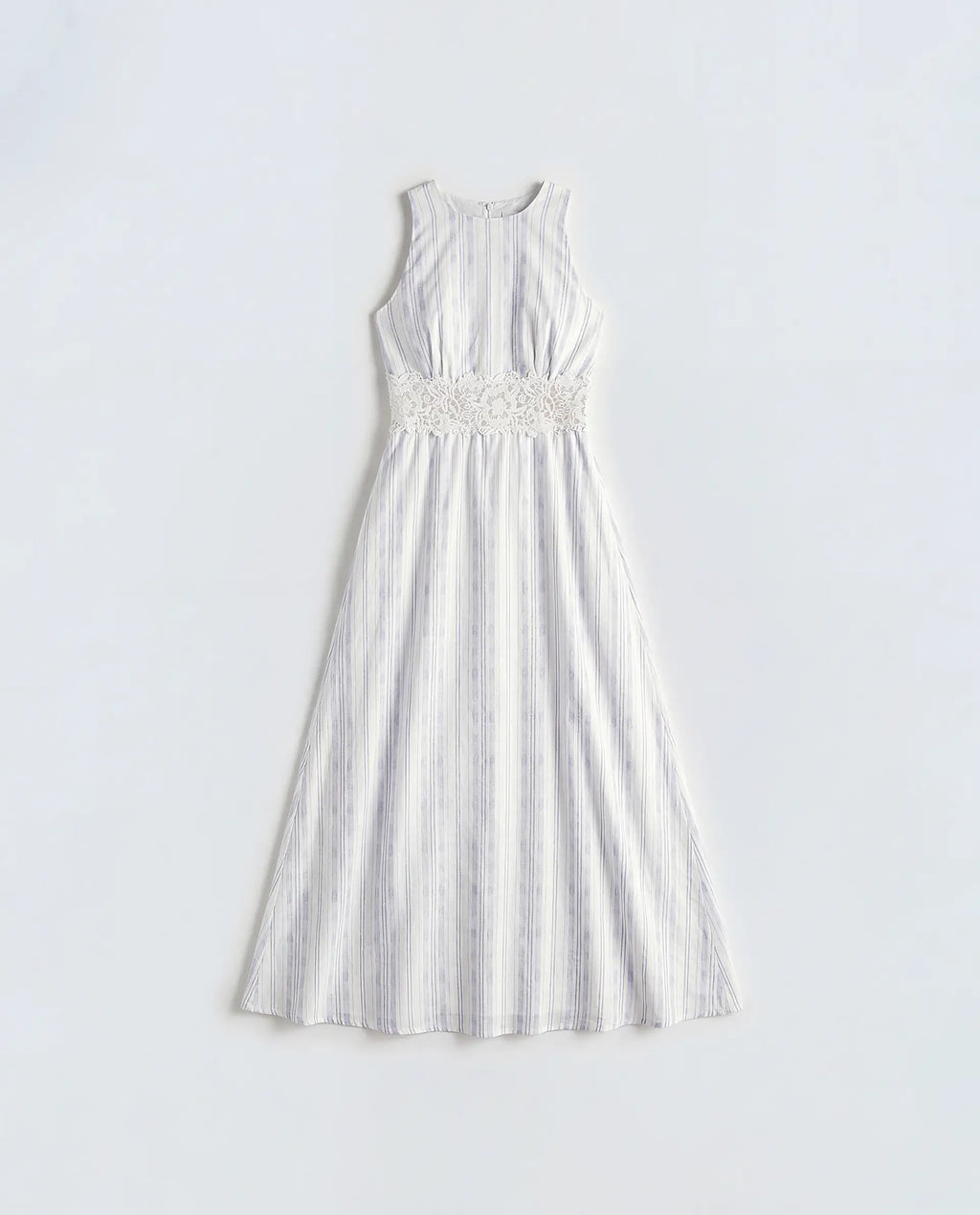 Rareism Women's Kavi Light Blue Cotton Crew Neck Fit And Flare Striped Dress