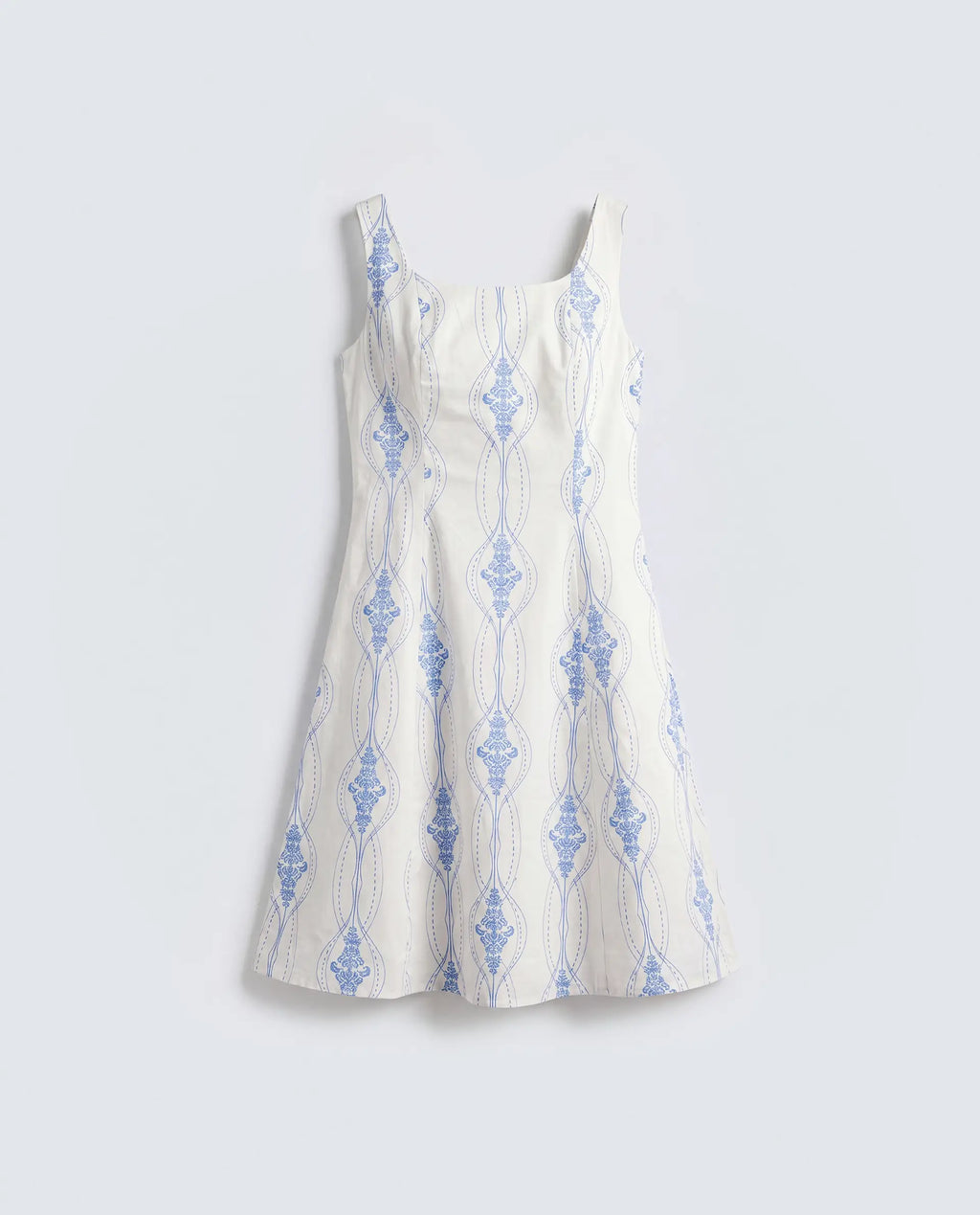 Rareism Women's Kenro Off White Cotton Square Neck Fit And Flare Printed Dress
