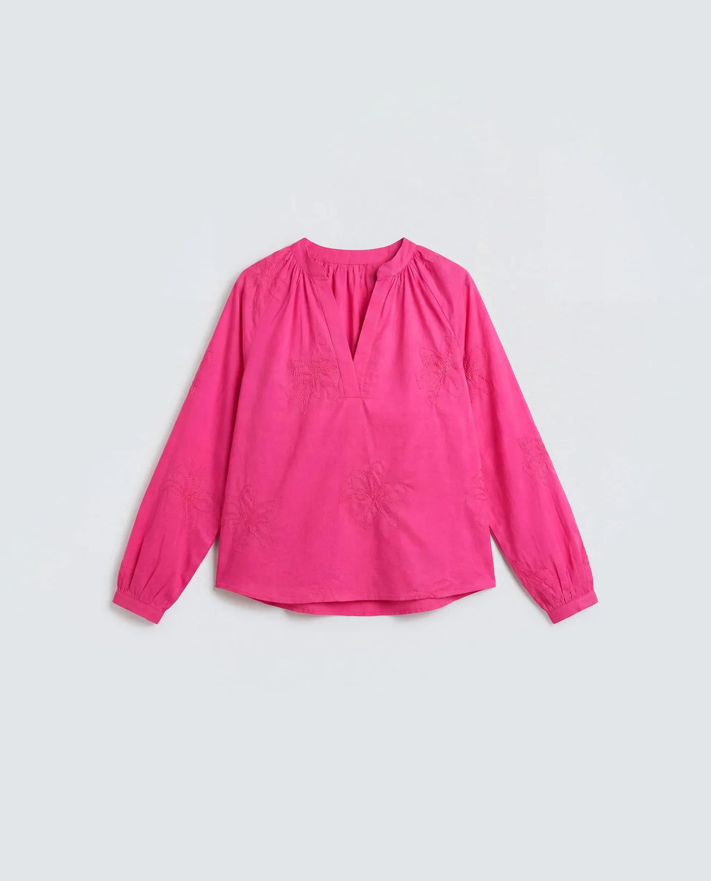 Rareism Women's Mabzi Pink Cotton Blend Full Sleeve Mandarin Collar Regular Embroidered Top