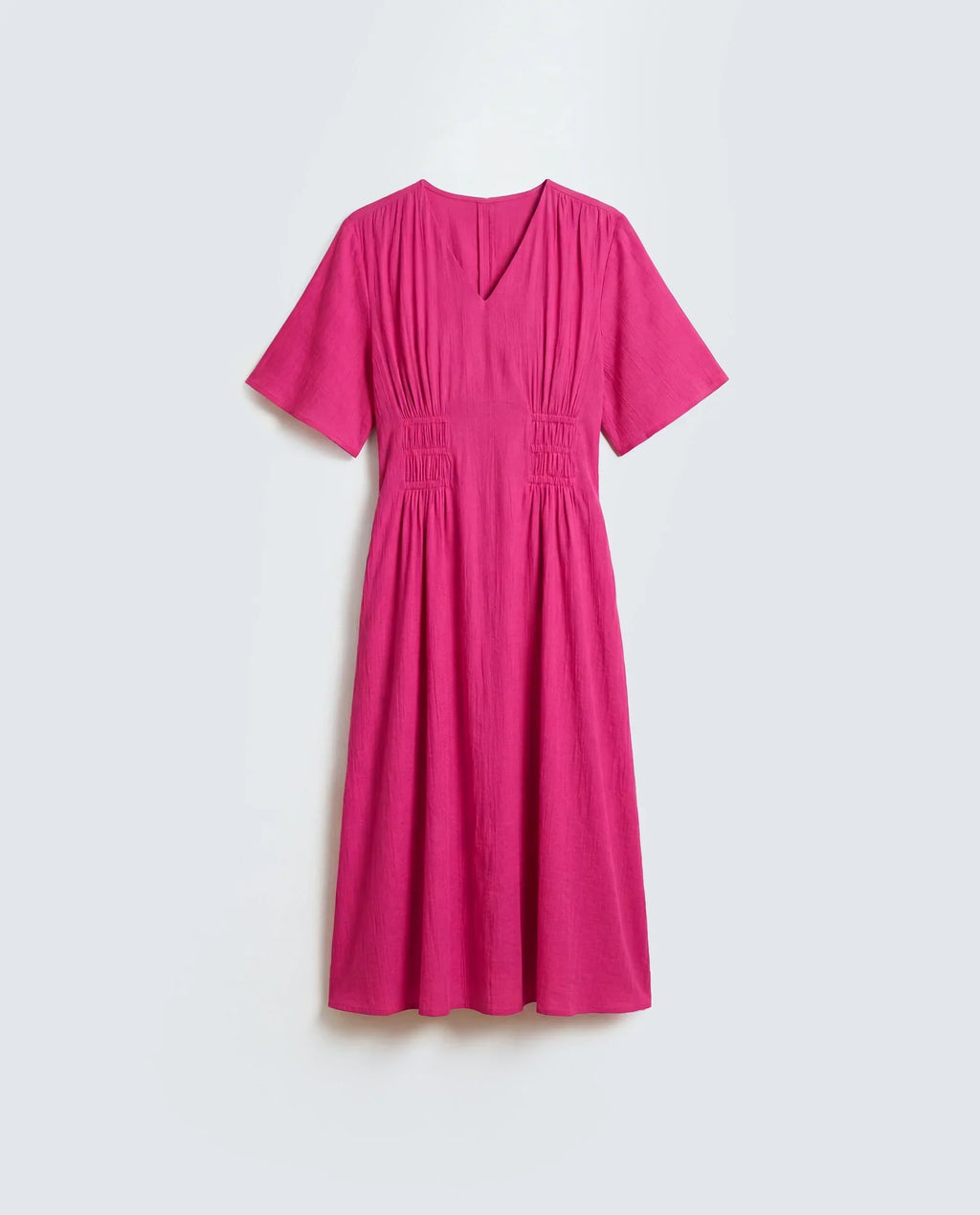 Rareism Women's Macro Pink Viscose Half Sleeve V-Neck Flared Dress