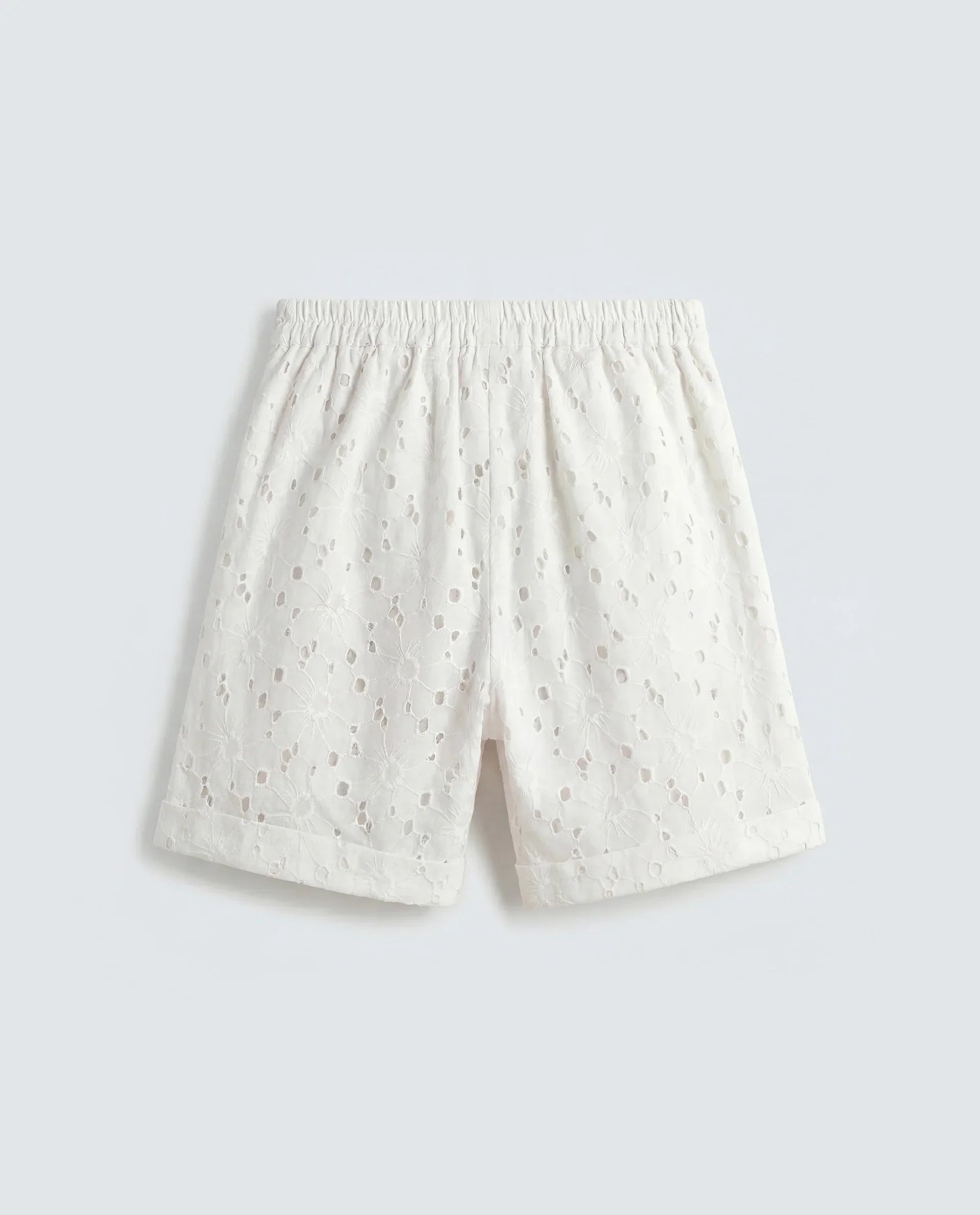 Rareism Women's Mazi-B Off White Cotton Regular Schiffli Shorts