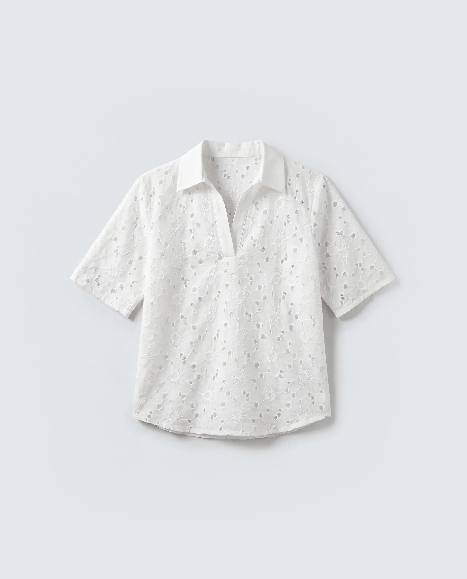 Rareism Women's Mazi-T Off White Cotton Half Sleeve Jonny Collar Regular Top