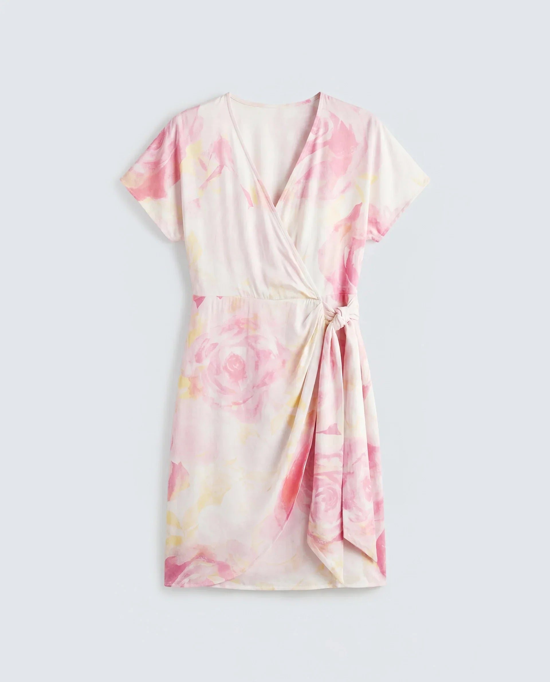 Rareism Women's Meya Off White Viscose Satin Half Sleeve V-Neck Floral Print Dress