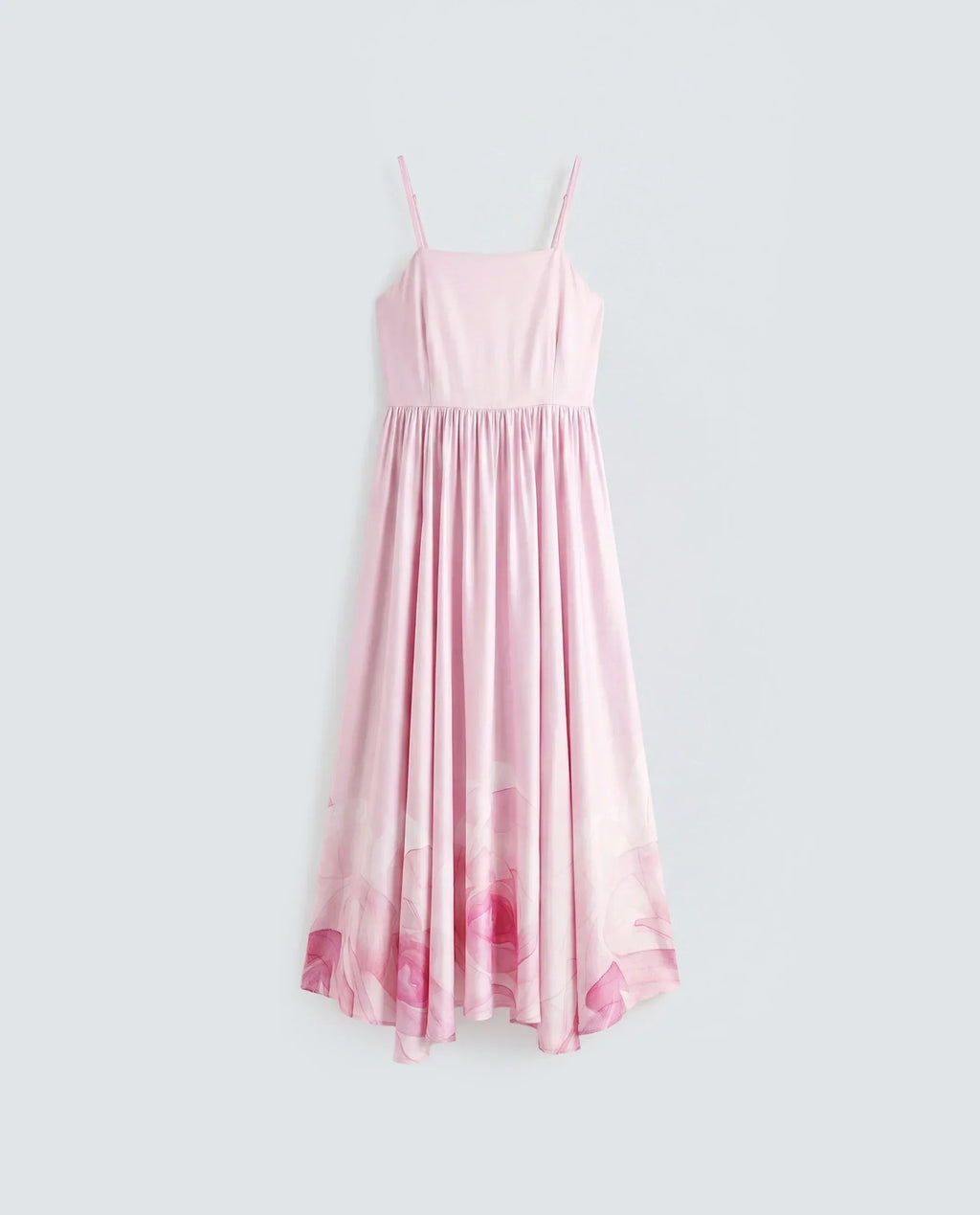Rareism Women's Mezozo Light Pink Viscose Sleeveless Square Neck Fit And Flare Floral Print Dress
