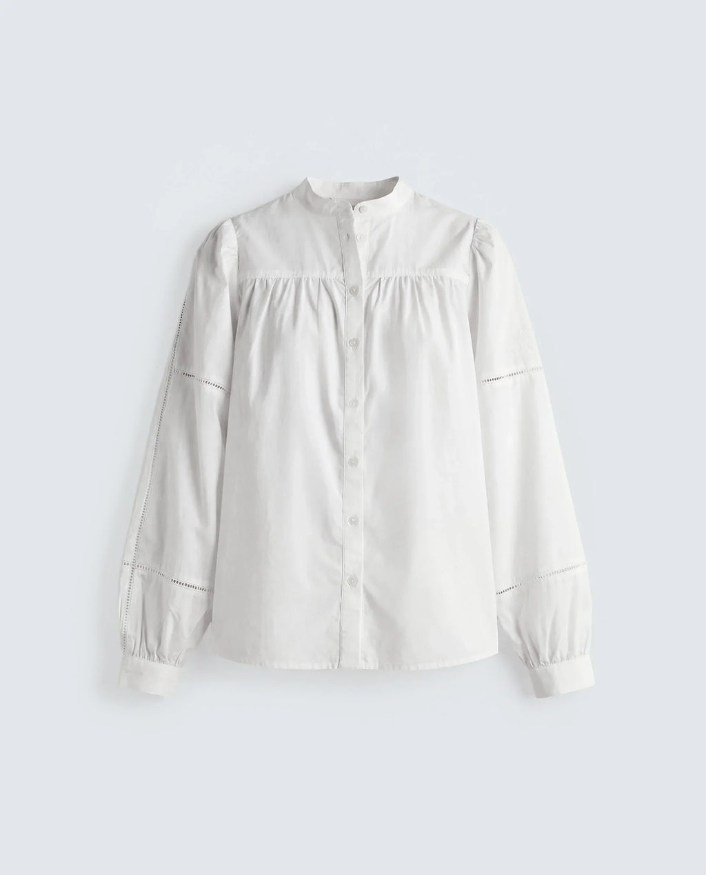 Rareism Women's Miel Off White Cotton Full Sleeve Mandarin Collar Relaxed Embroidered Top