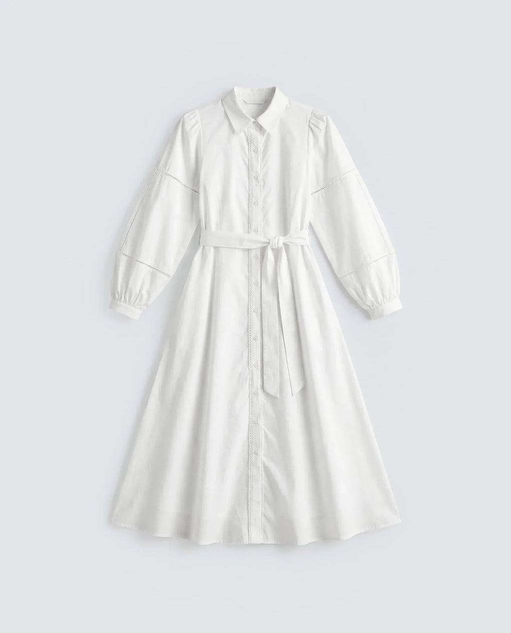 Rareism Women's Miko Off White Cotton Full Sleeve Mandarin Collar A-Line Embroidered Dress