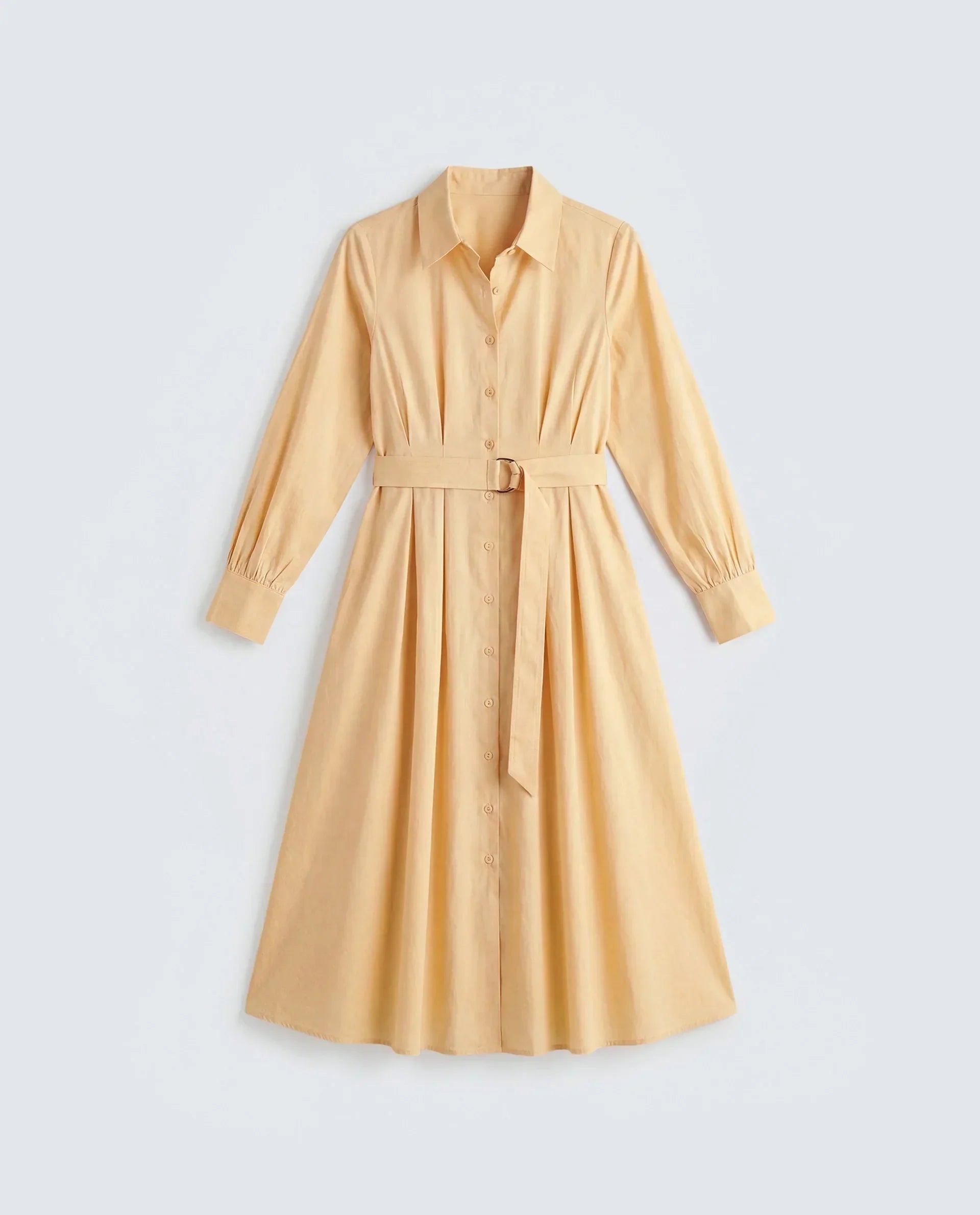 Rareism Women's Misar Light Yellow Cotton Full Sleeve Spread Collar A-Line Dress