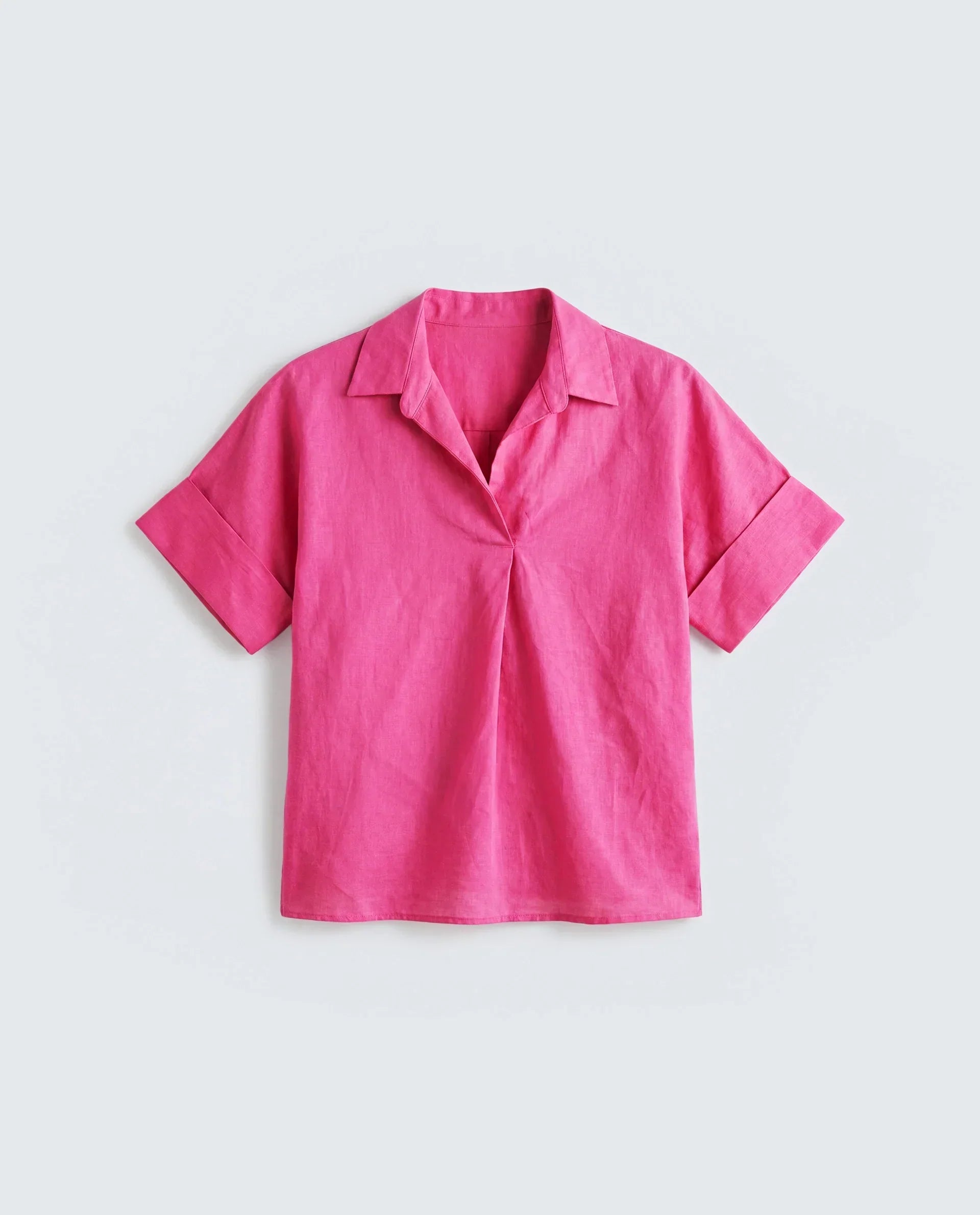 Rareism Women's Mogu Pink Linen Half Sleeve Jonny Collar Regular Top