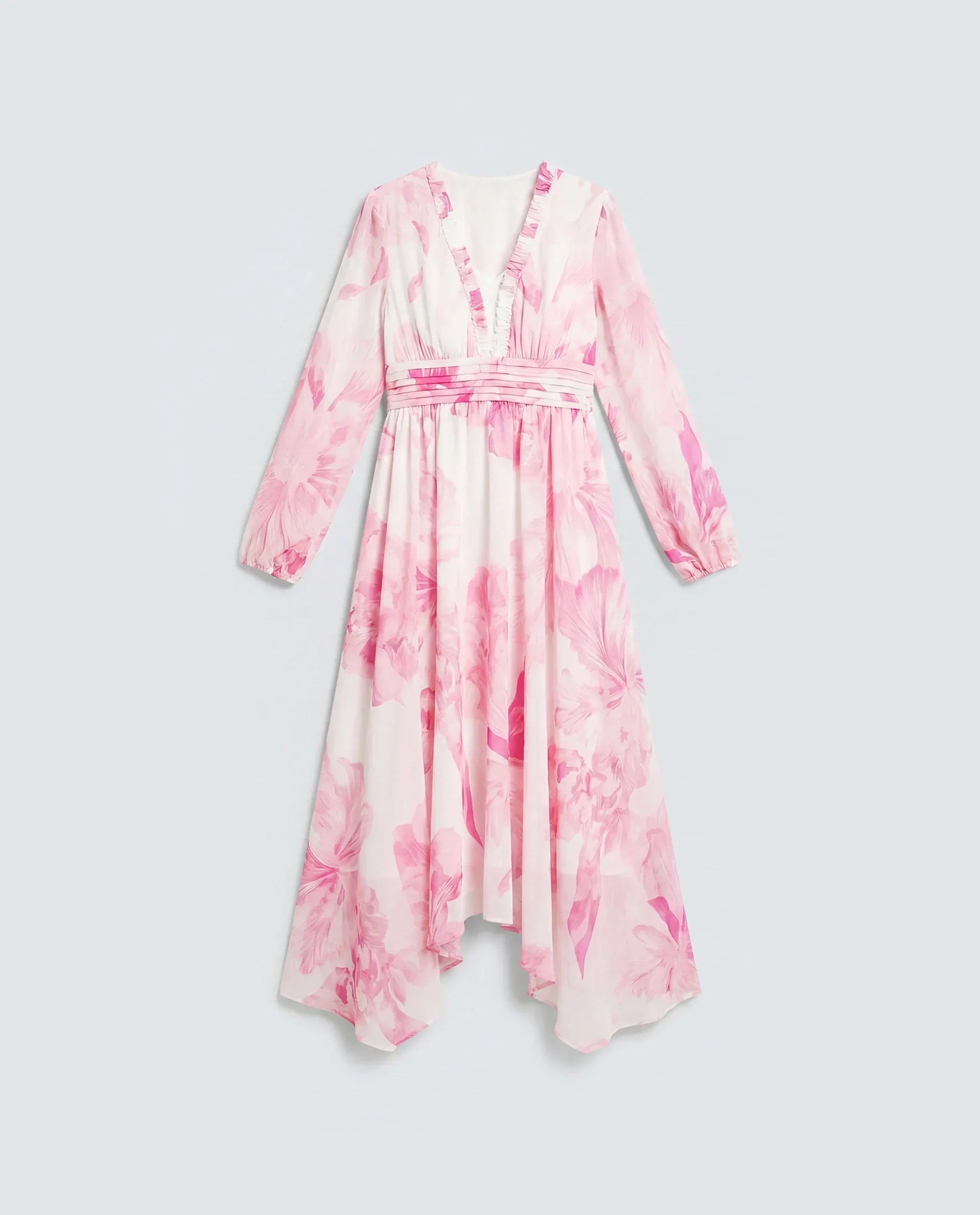 Rareism Women's Monfriko Off White Polyester Full Sleeve Ruffled Neck Fit And Flare Floral Print Dress
