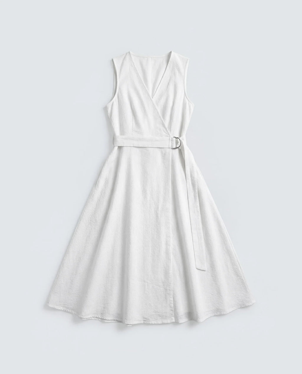 Rareism Women's Rulet Primary Beige Cotton Sleeveless V-Neck A-Line Plain Dress