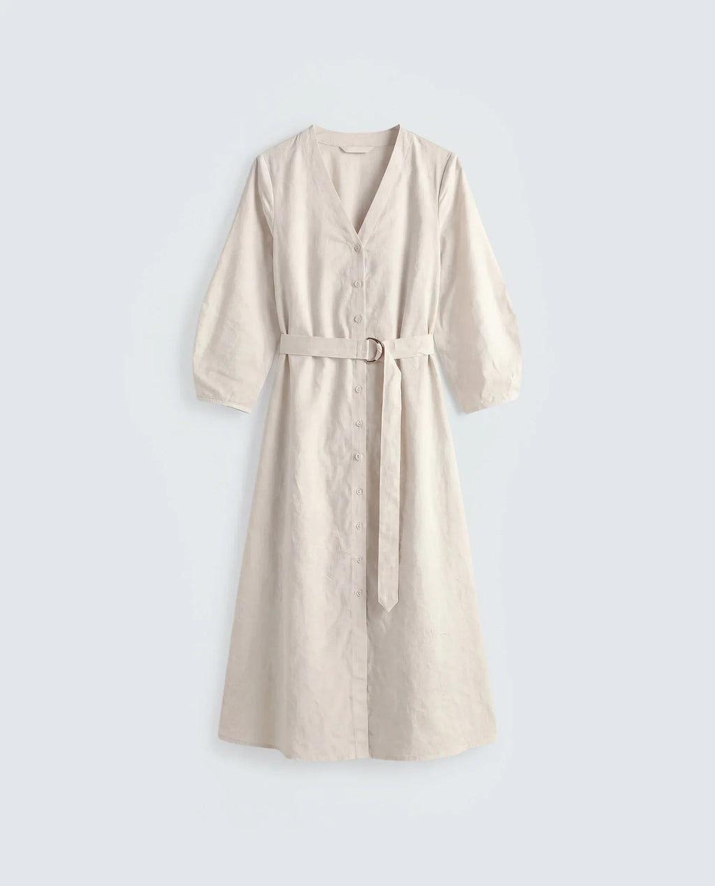 Rareism Women's Rumang Off White Cotton V-Neck Button A-Line Jacquard Print Dress