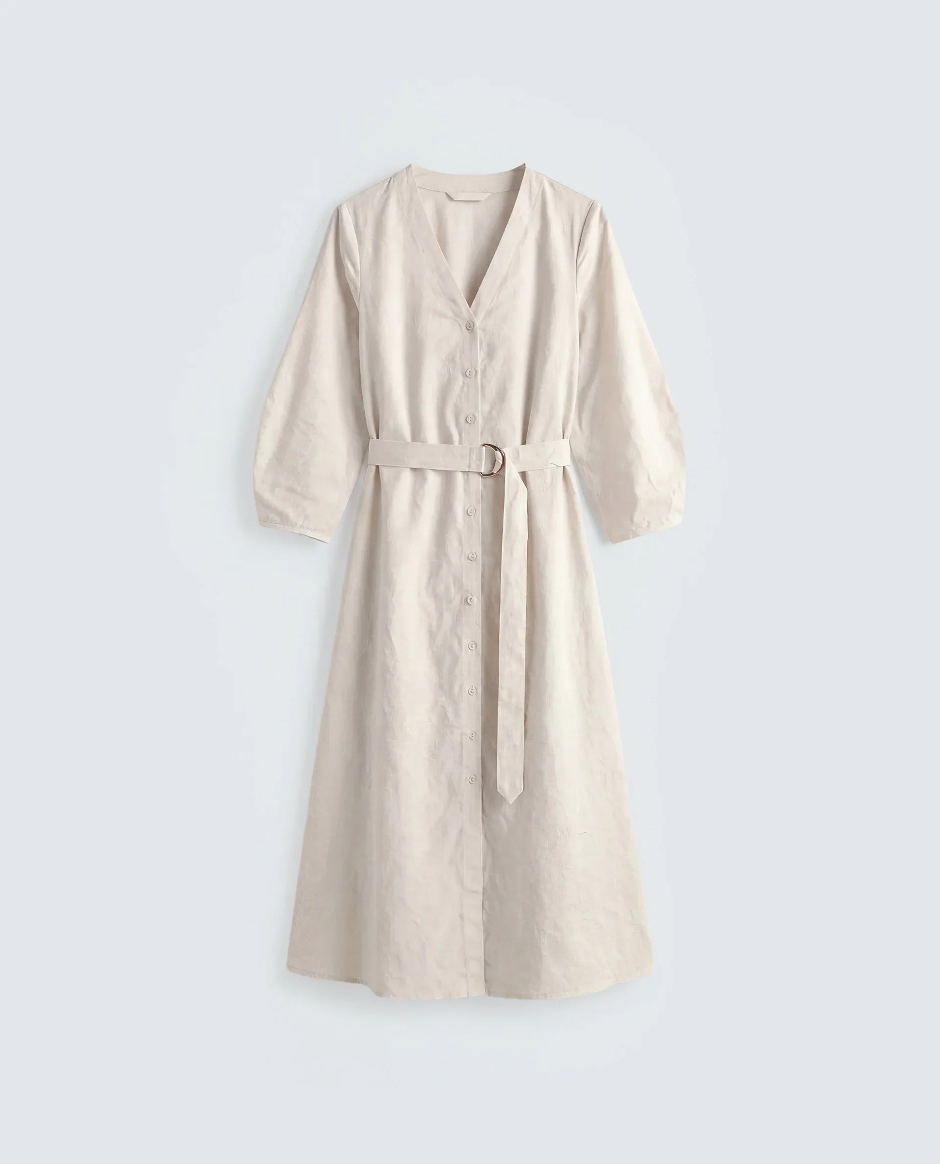 Rareism Women's Rumang Off White Cotton V-Neck Button A-Line Jacquard Print Dress