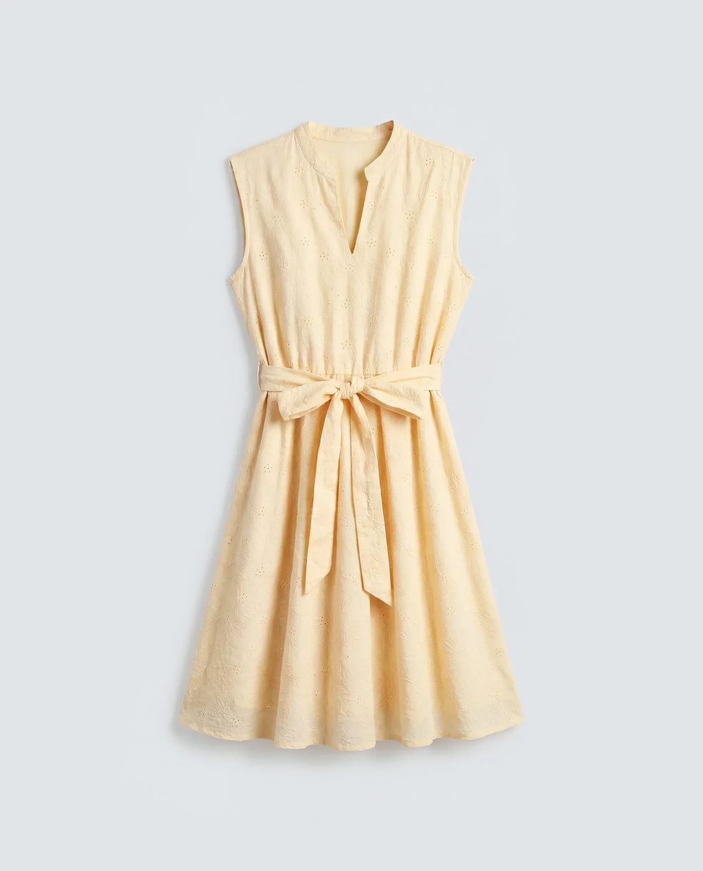 Rareism Women's Rumi Pastel Yellow Cotton Sleeveless Band Collar Regular Fit Plain Dress