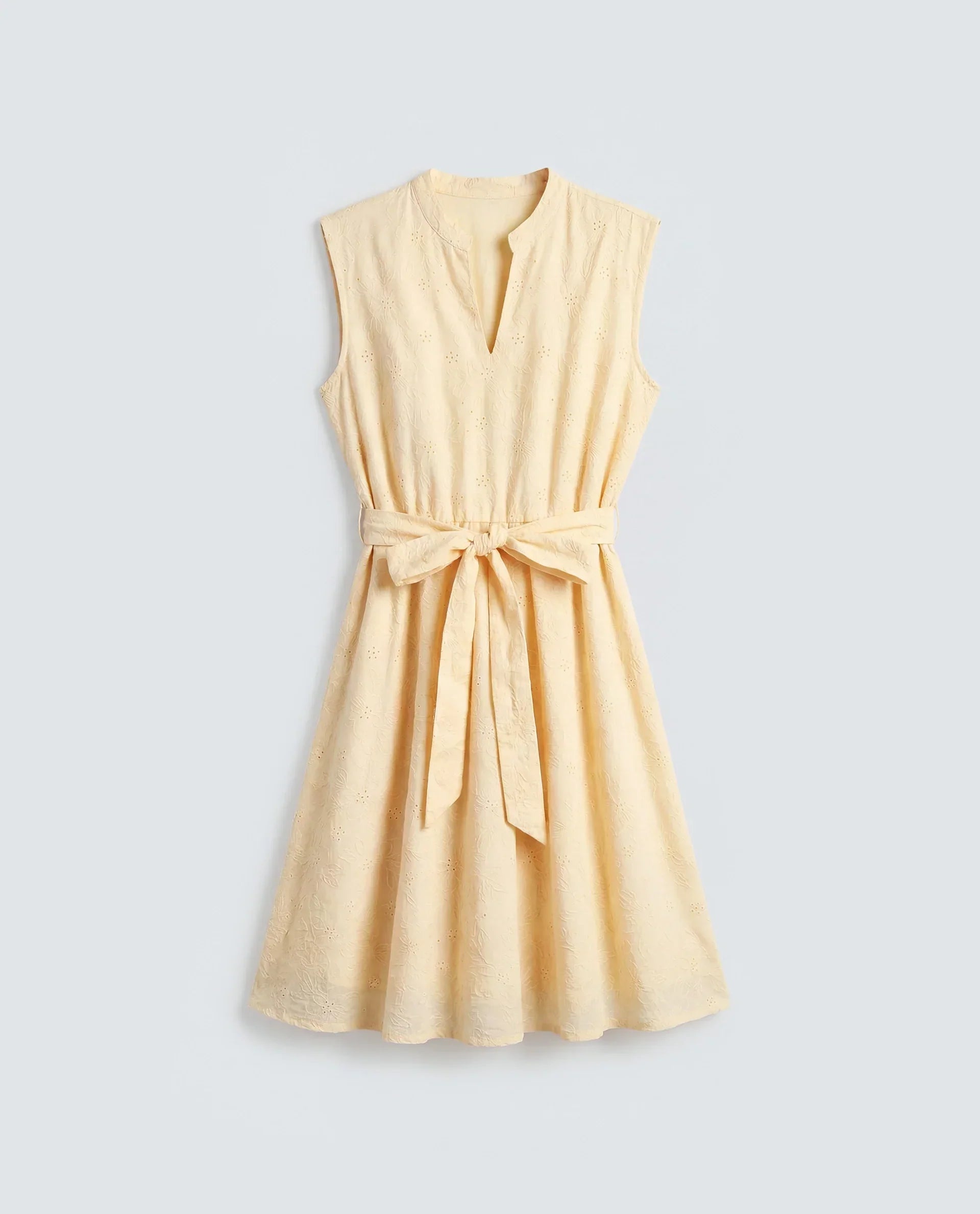 Rareism Women's Rumi Pastel Yellow Cotton Sleeveless Band Collar Regular Fit Plain Dress