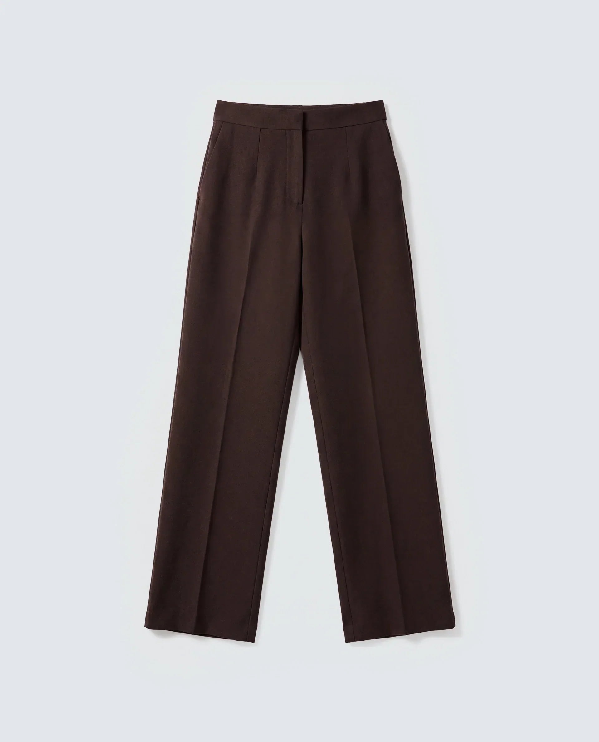 Rareism Women's Srait-1 Brown Viscose Fabric Straight Plain Trouser