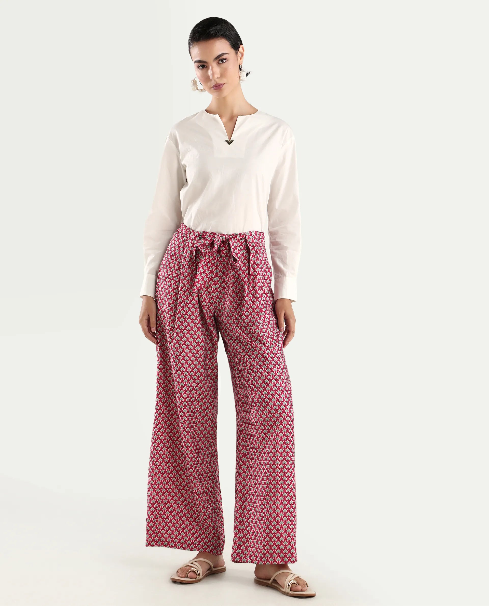 Rareism Women's Imanio Multi Polyester Blend Geometric Print Ankle Length Wide Trouser