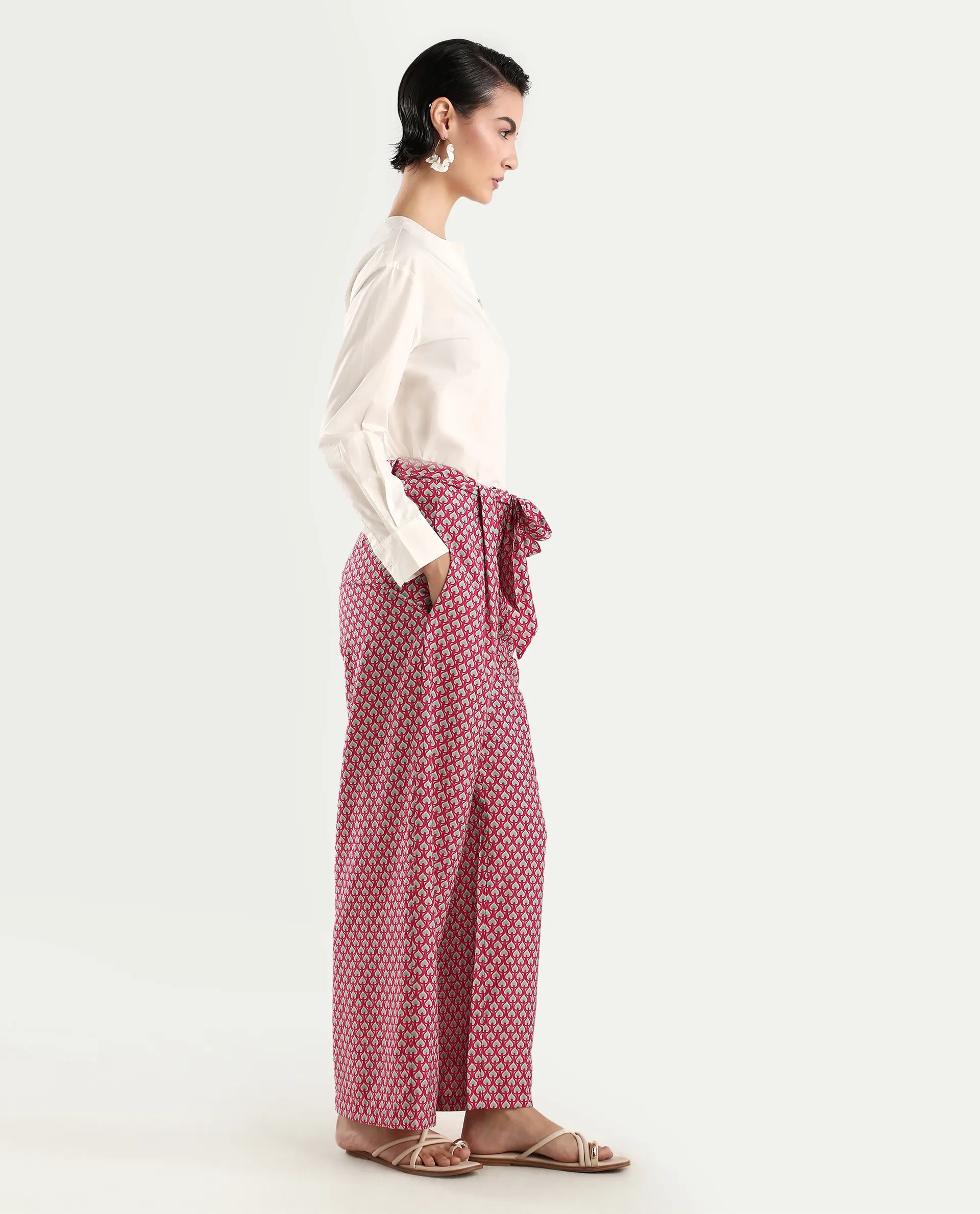 Rareism Women's Imanio Multi Polyester Blend Geometric Print Ankle Length Wide Trouser