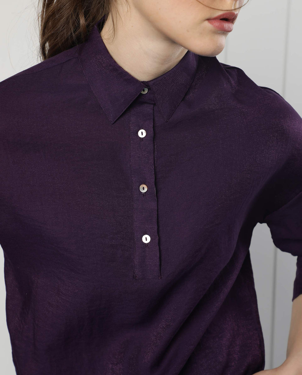 Rareism Women's Velynn Purple Polyester Spread Collar Plain Regular Fit Top
