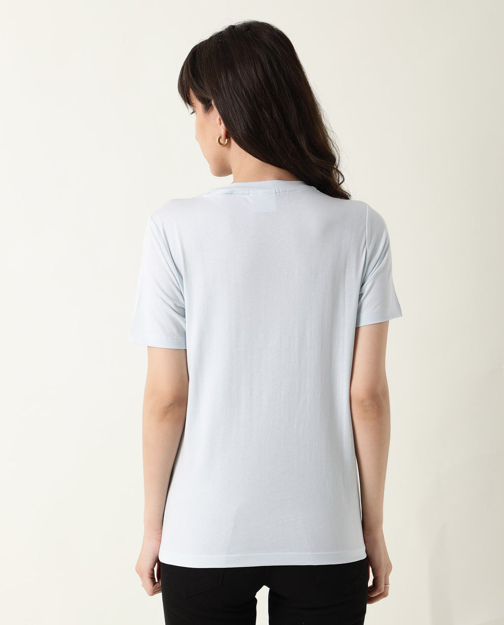 Rareism Women's Gulf Blue Cotton Crew Neck Graphic Print Regular Fit T-Shirt