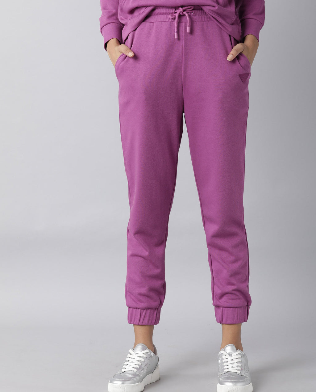 Rareism Women's Neo-1 Purple Polyester Blend Plain Ankle Length Tailored Track Pant