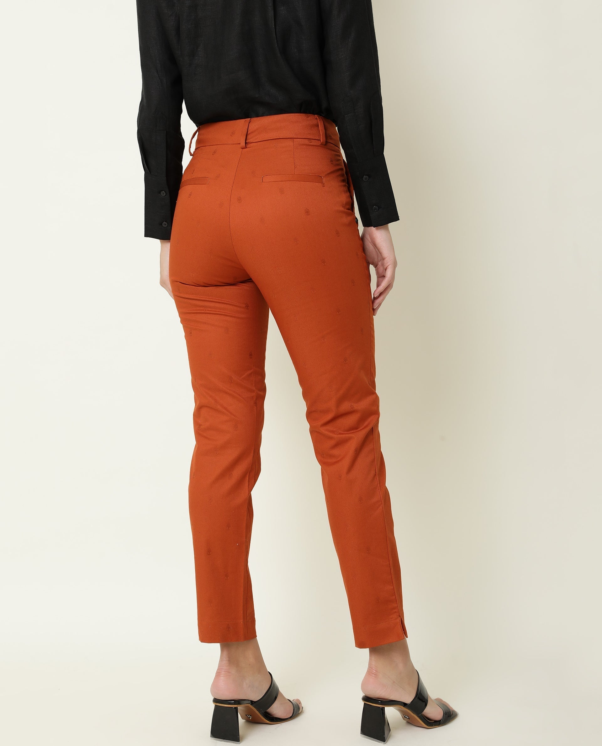 Rareism Women's Odyssey Brown Viscose Plain Ankle Length Tailored Trouser