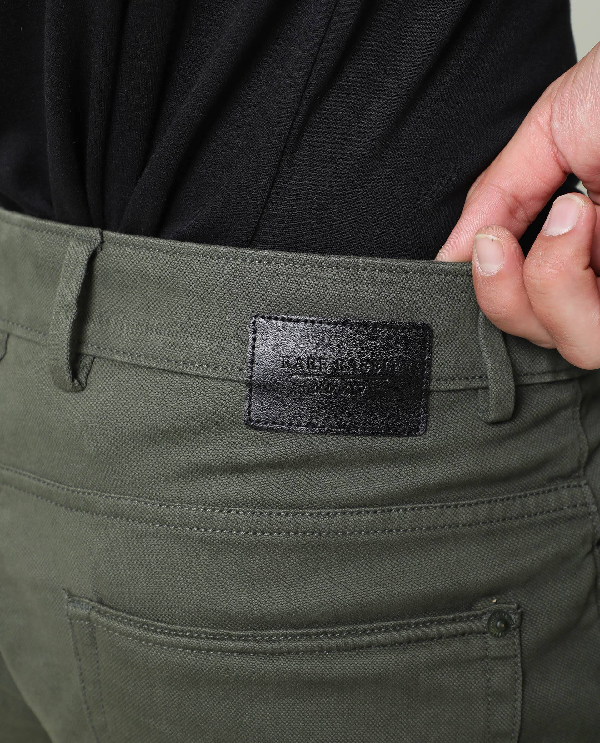 Rare Rabbit Men's Spoke Green Cotton Plain Regular Fit Trouser