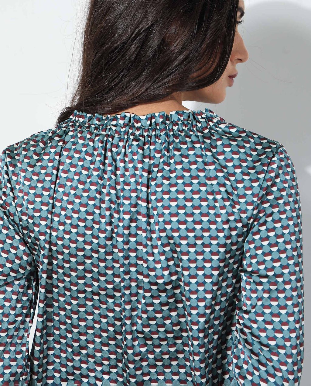 Rareism Women's Ivy Multi Polyester Sweetheart Neck Geometric Print Puff Sleeves Regular Fit Top