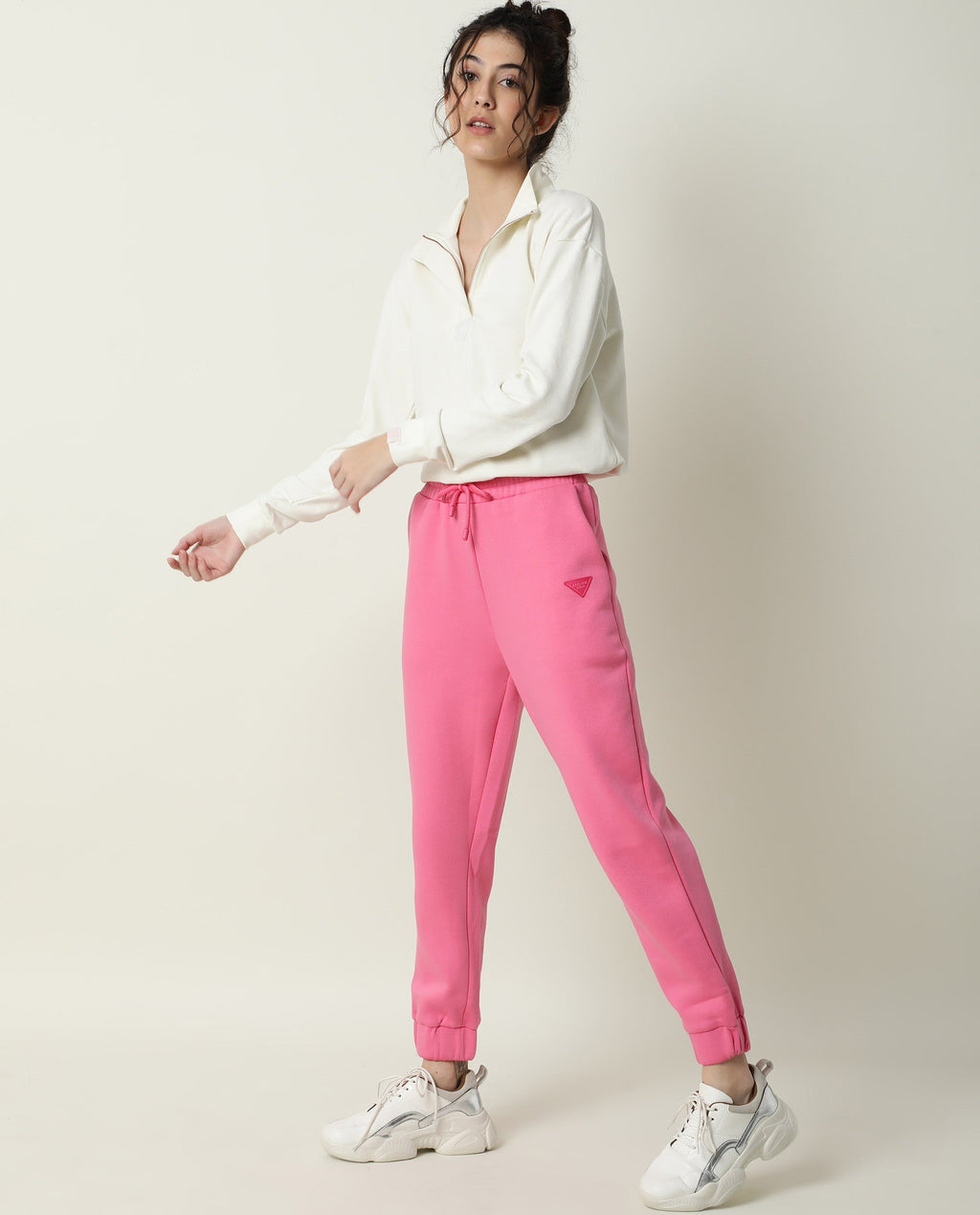 Rareism Women's Neo-1 Pink Polyester Blend Plain Ankle Length Tailored Track Pant