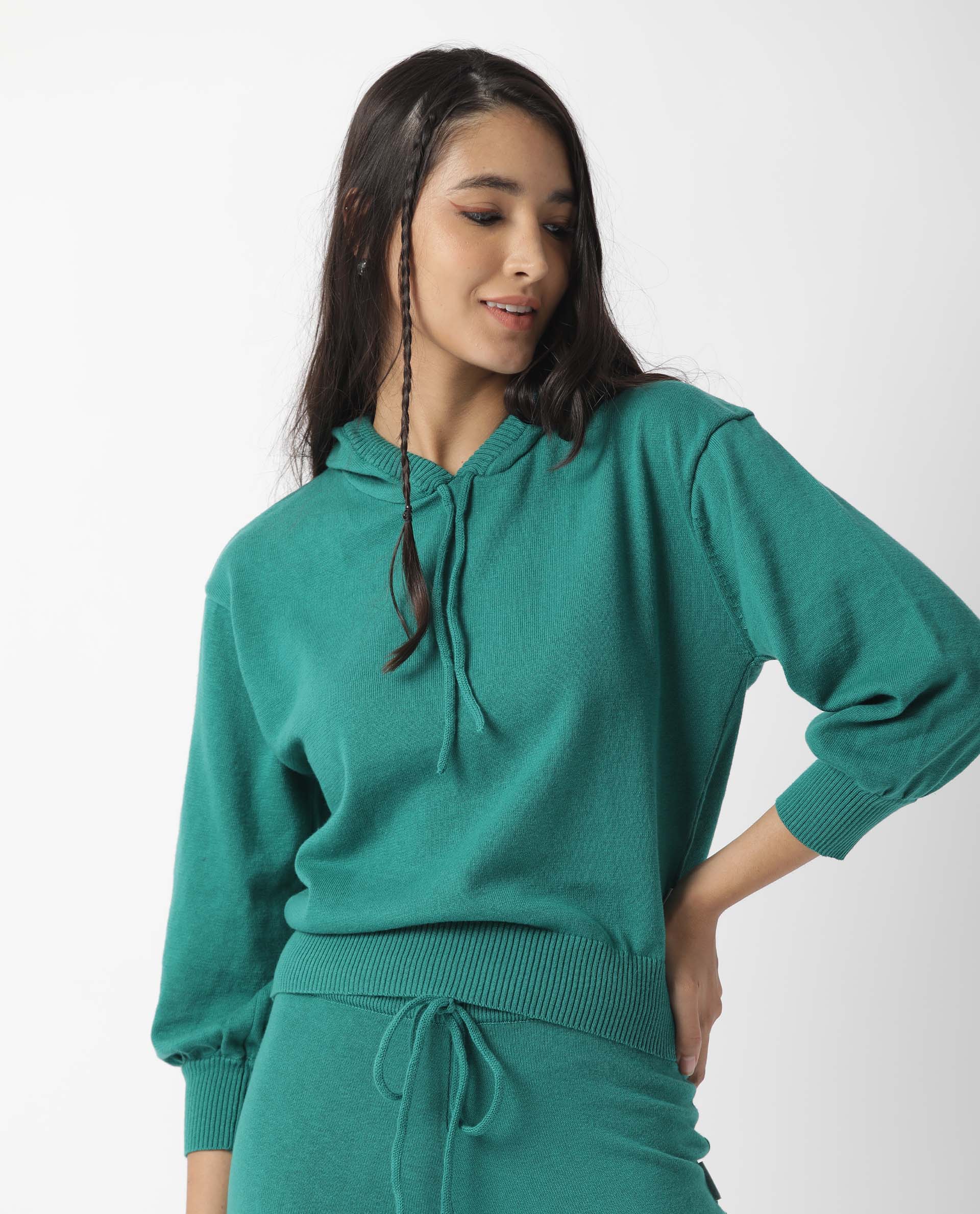 Rareism Women's Tracksuit Cotton Hooded Plain Knee Length Relaxed Fit Track Suit