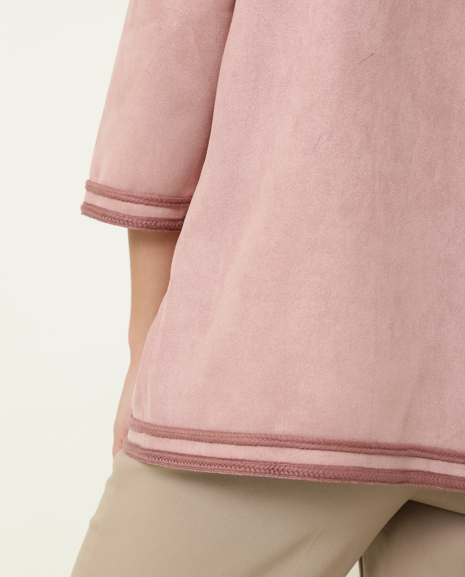 Rareism Women's Square Pink Polyester Boat Neck Plain Regular Fit Jacket