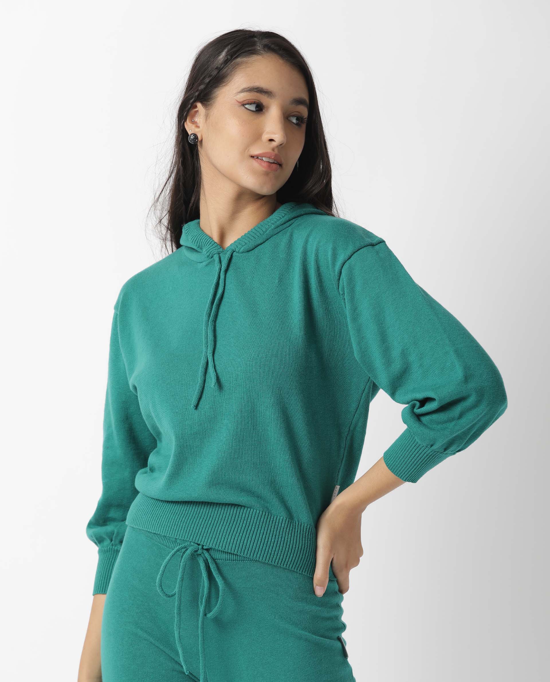 Rareism Women's Tracksuit Cotton Hooded Plain Knee Length Relaxed Fit Track Suit