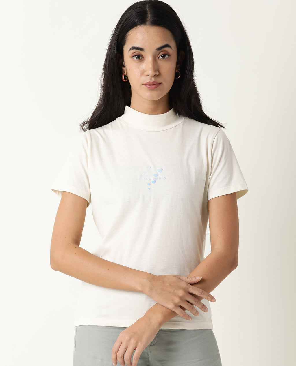 Rareism Women's Hamock Offwhite Cotton Crew Neck Plain Regular Fit T-Shirt