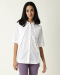 Rareism Women's Flick White Cotton Spread Collar Plain Regular Fit Top