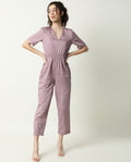 Rareism Women's Husky Pink Cotton Blend V-Neck Plain Ankle Length Regular Fit Jumpsuit