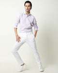 Rare Rabbit Men's Travel-1 White Solid Mid-Rise 4-Way Stretch Slim Fit Trouser