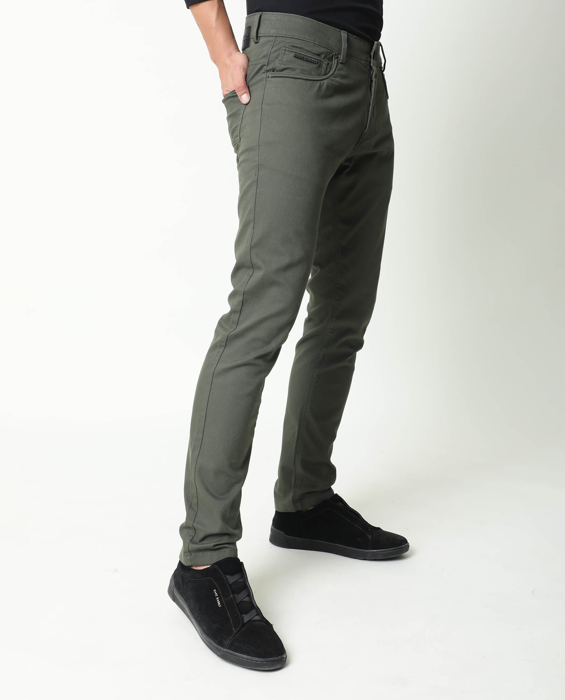 Rare Rabbit Men's Spoke Green Cotton Plain Regular Fit Trouser
