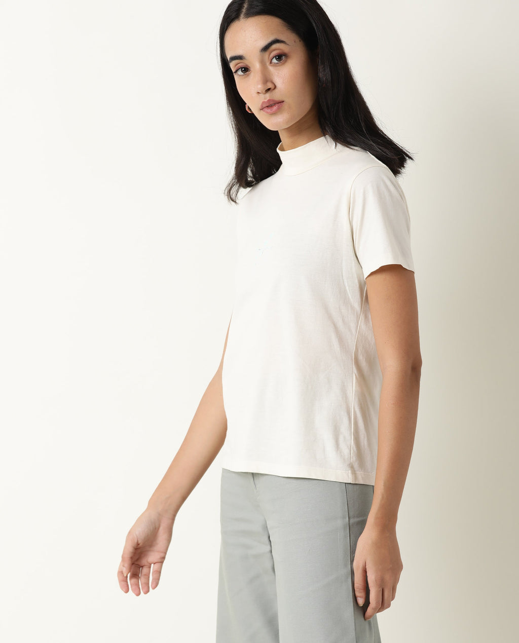 Rareism Women's Hamock Offwhite Cotton Crew Neck Plain Regular Fit T-Shirt