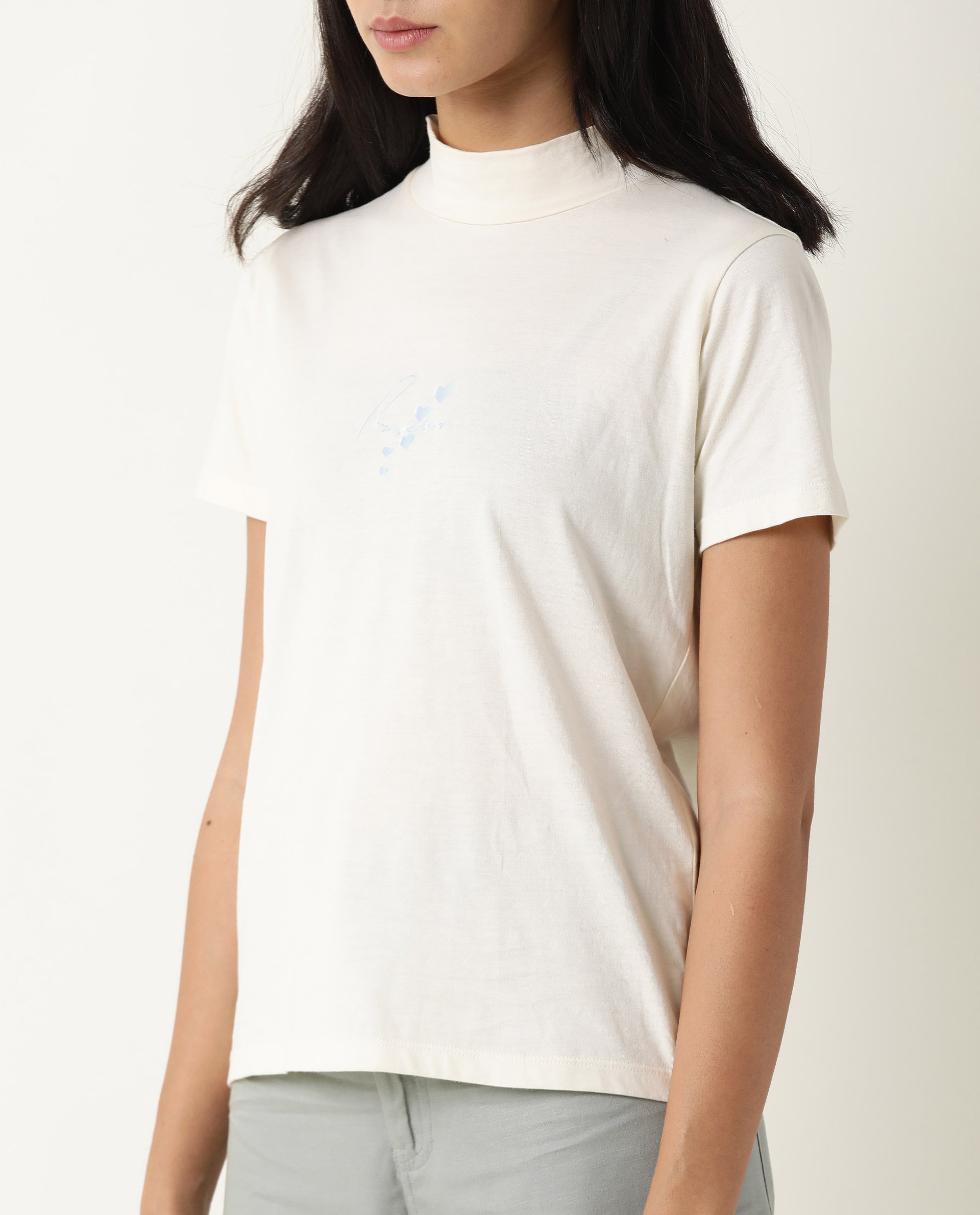 Rareism Women's Hamock Offwhite Cotton Crew Neck Plain Regular Fit T-Shirt
