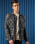 Rare Rabbit Men's Hunter Grey Cotton Checked Print Regular Fit Full Sleeve Spread Collar Jacket