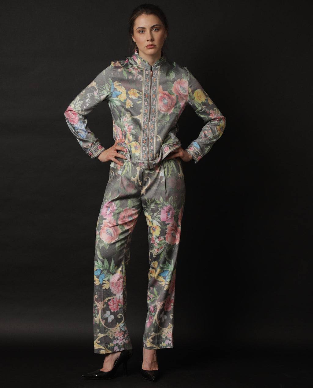 Rareism Women's Montebello Multi Polyester Blend Floral Print Ankle Length Tailored Trouser