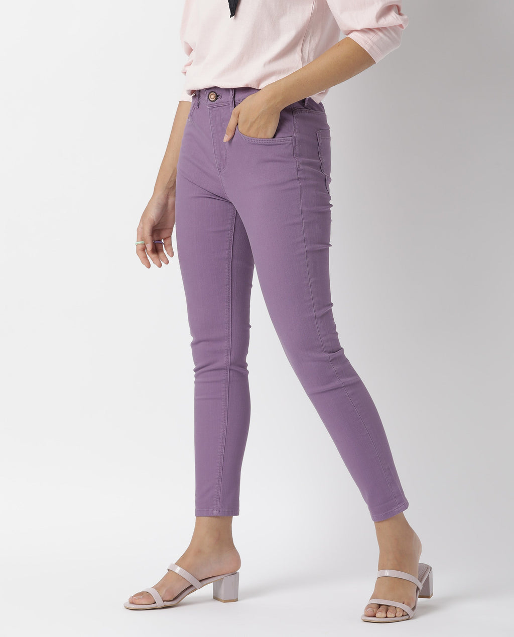 Rareism Women's Metty Purple Cotton Blend Plain Ankle Length Slim Fit Jeans