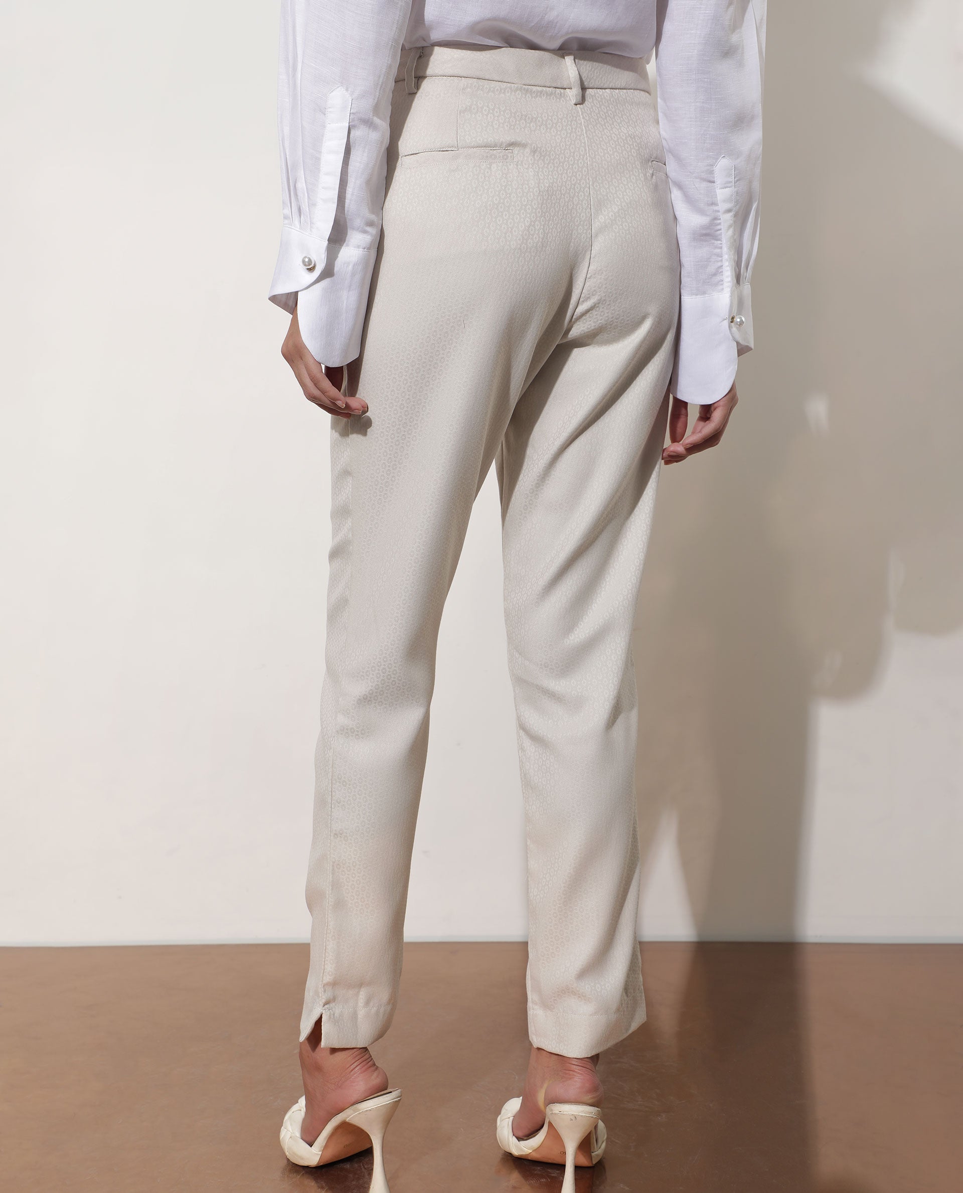Rareism Women's Maeve Beige Polyester Blend Plain Ankle Length Tailored Trouser