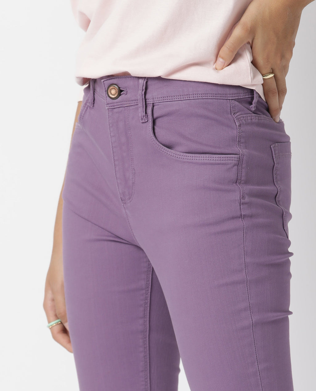 Rareism Women's Metty Purple Cotton Blend Plain Ankle Length Slim Fit Jeans